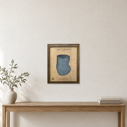 Cornelia Walnut wood map — multilayer, staged room mockup