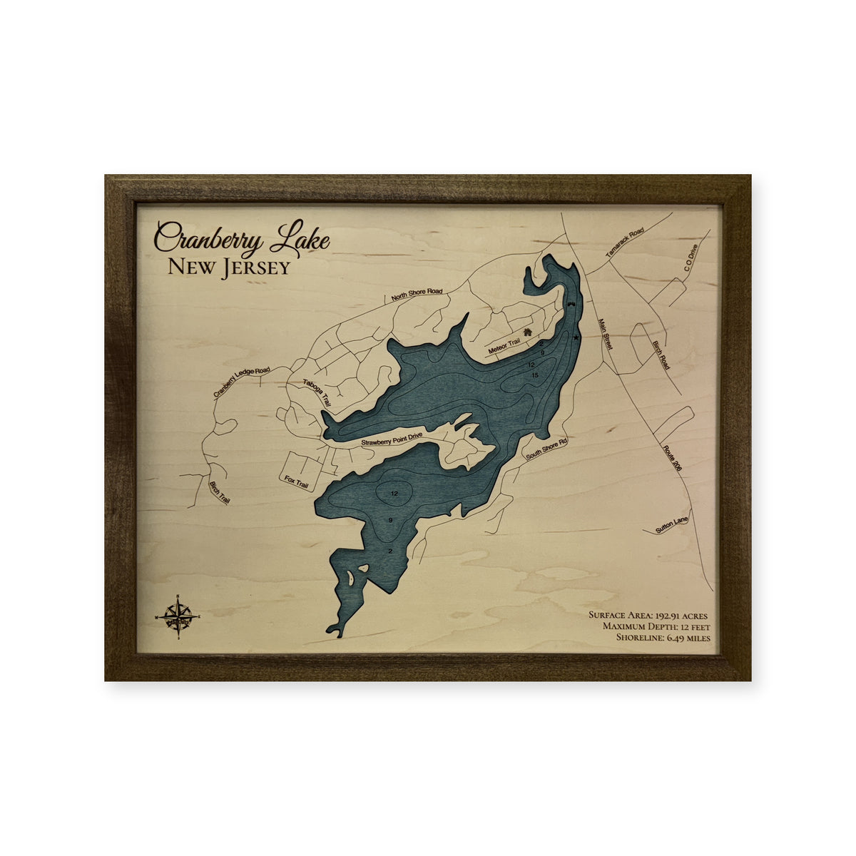 Cranberry Buckley wood map — single layer with engraved contours, white background
