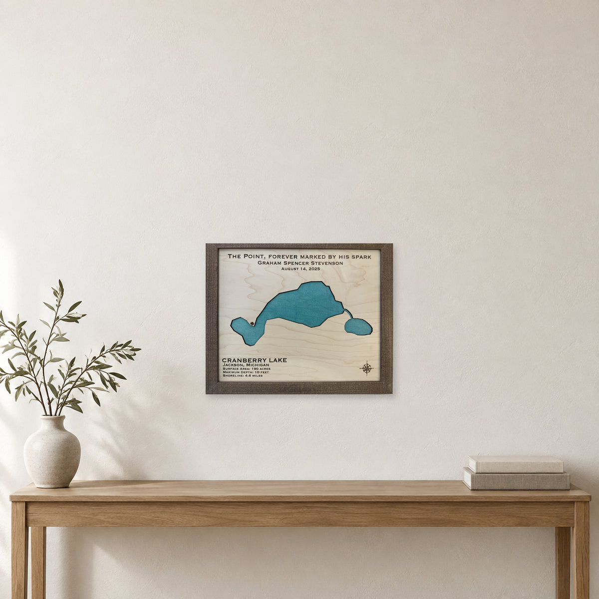 Cranberry Stevenson wood map — single layer, staged room mockup