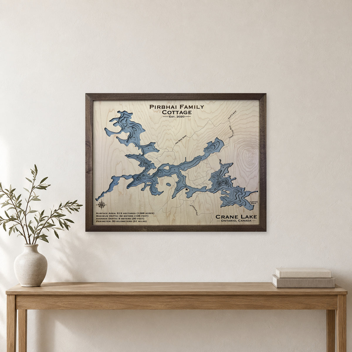 Crane Pirbhai wood map — multilayer, staged room mockup
