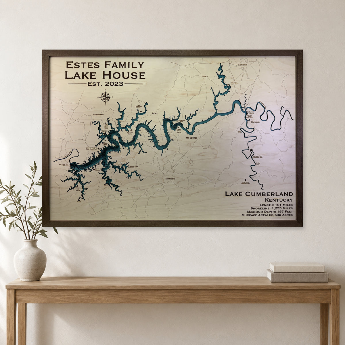 Cumberland Estes wood map — multilayer, staged room mockup