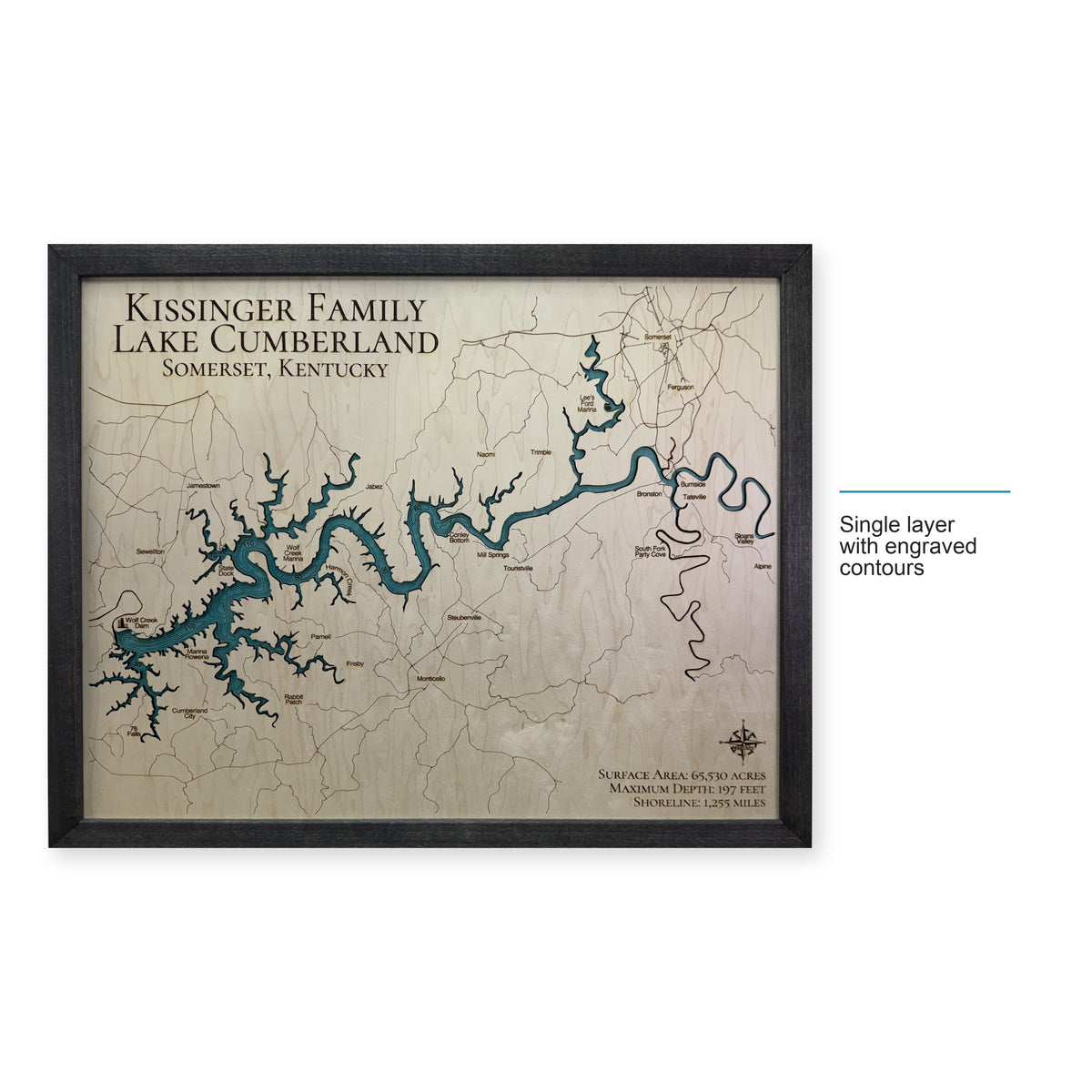 Cumberland Kissinger wood map — single layer with engraved contours, layer option shown