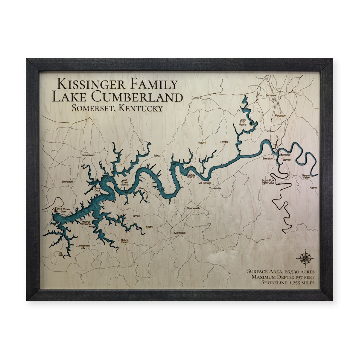 Cumberland Kissinger wood map — single layer with engraved contours, white background