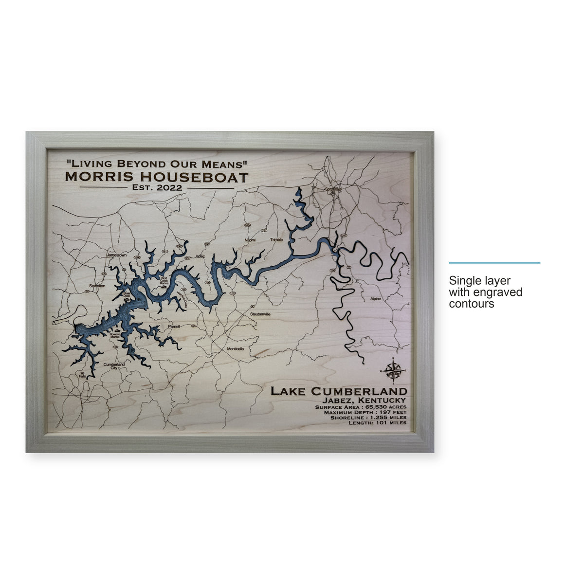 Cumberland Morris wood map — single layer with engraved contours, layer option shown