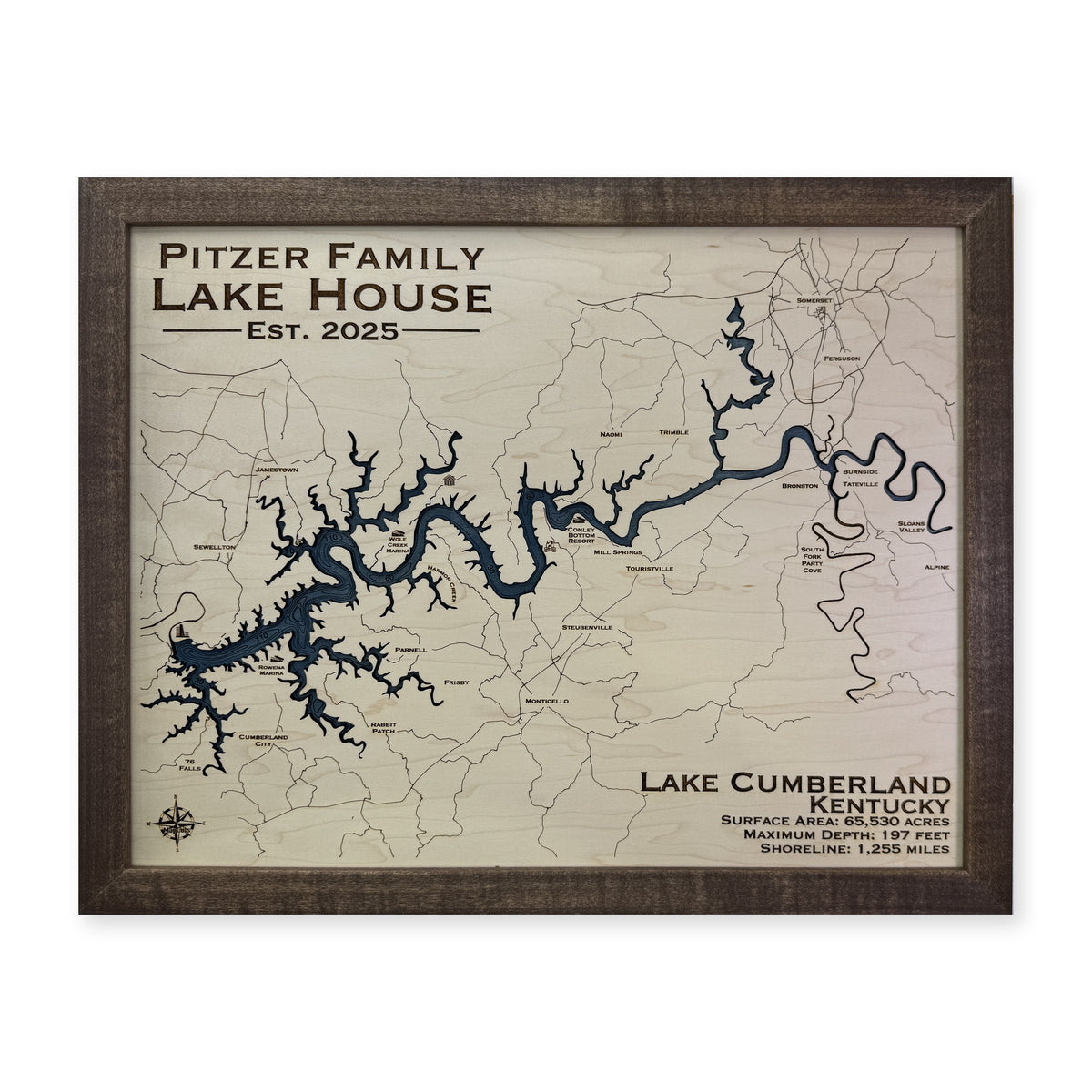 Cumberland Pitzer wood map — single layer with engraved contours, white background