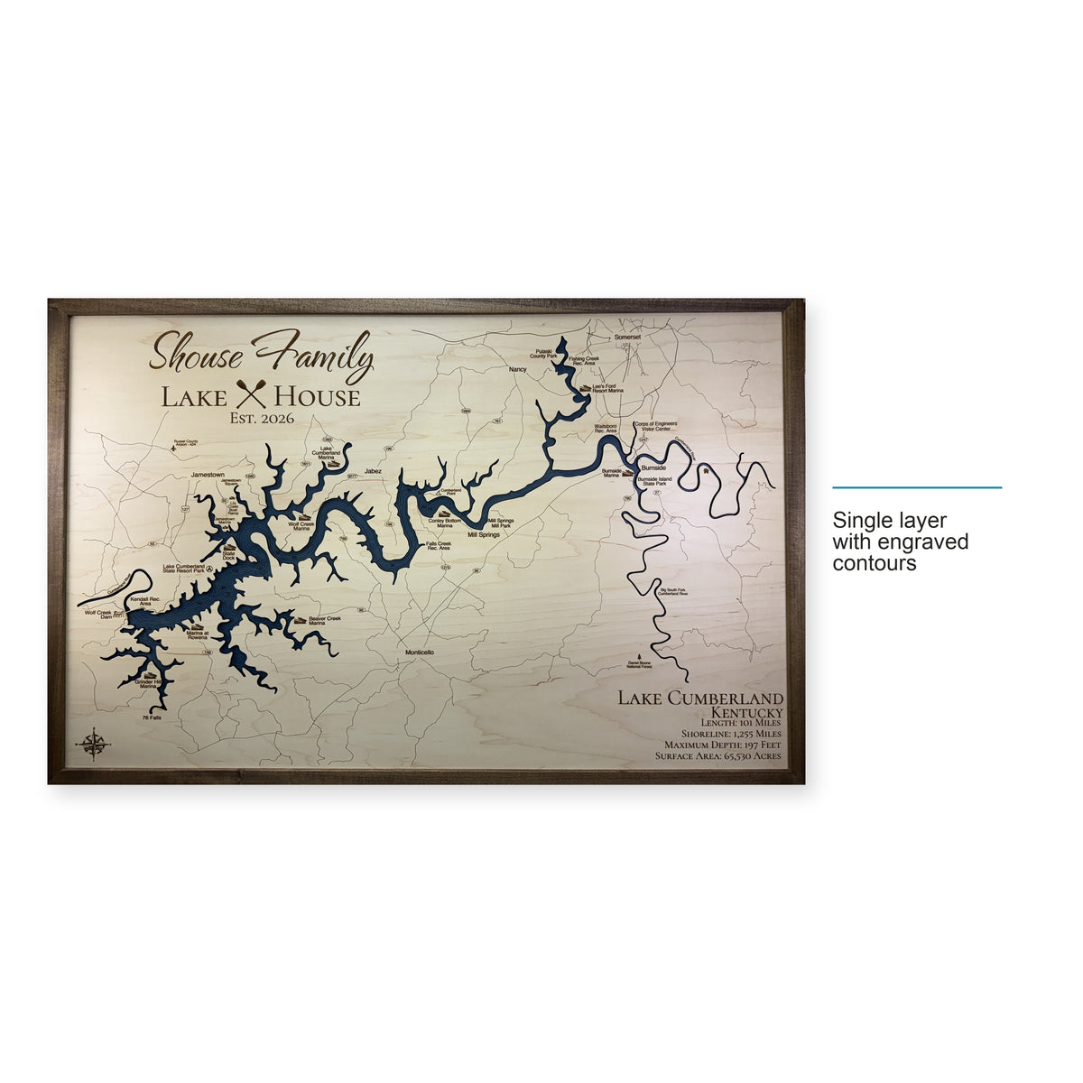 Cumberland Shouse wood map — single layer with engraved contours, layer option shown