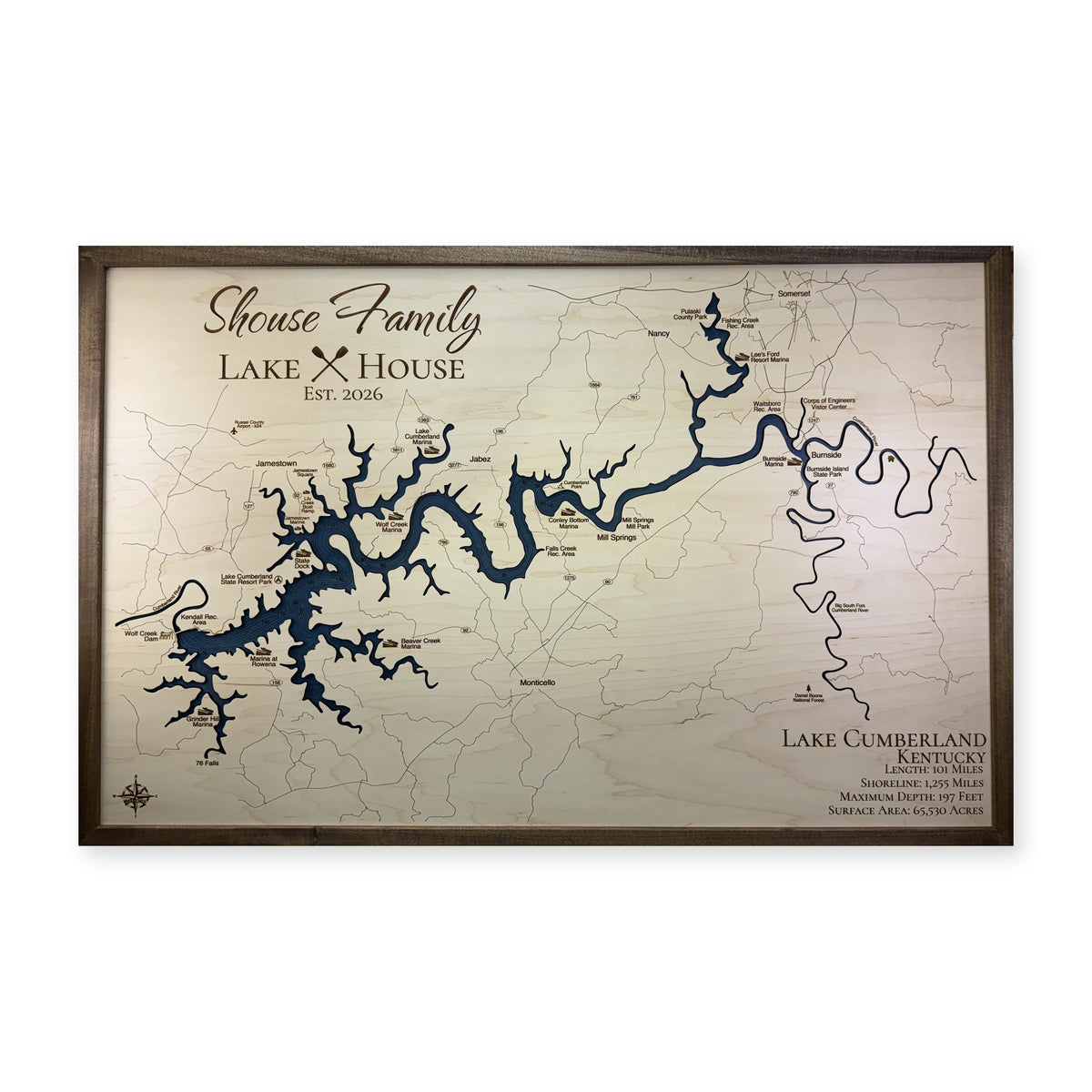 Cumberland Shouse wood map — single layer with engraved contours, white background