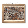 A framed city map on a white background with personalized titled. 