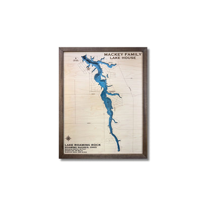 Framed map of Lake Roaming Rock with personalized title on a white background