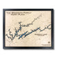 Single water layer map of Norris Lake with dark blue water stain, a black frame, and personalized text. 