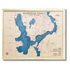 Okoboji Lakes map with natural wood frame. 