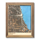 A custom wooden city map of Chicago with house and baseball icons.