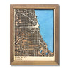 A custom wooden city map of Chicago with house and baseball icons.