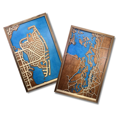Two city map examples: Coquina Key in Florida and Puget Sound area.