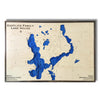 Horizontally framed Okoboji Lakes map with walnut colored frame. 