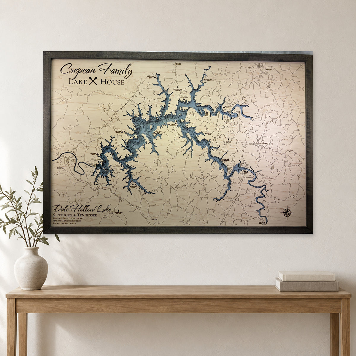 Dale Hollow Lake Wood Map — multilayer example, staged room mockup