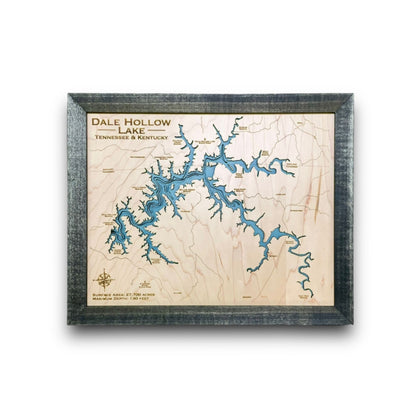 Small Dale Hollow Lake map with light blue water stain. 