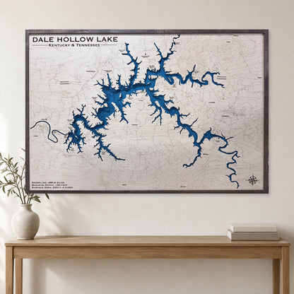 Dale Hollow Large wood map — multilayer, staged room mockup