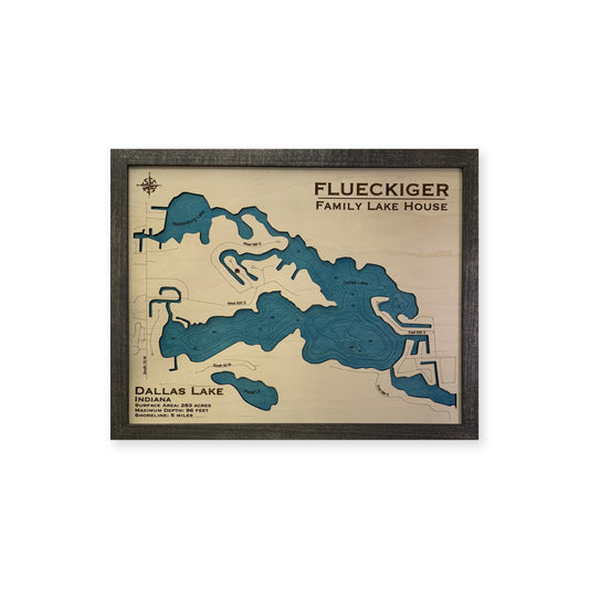 Dallas Flueckiger wood map — single layer with engraved contours, white background