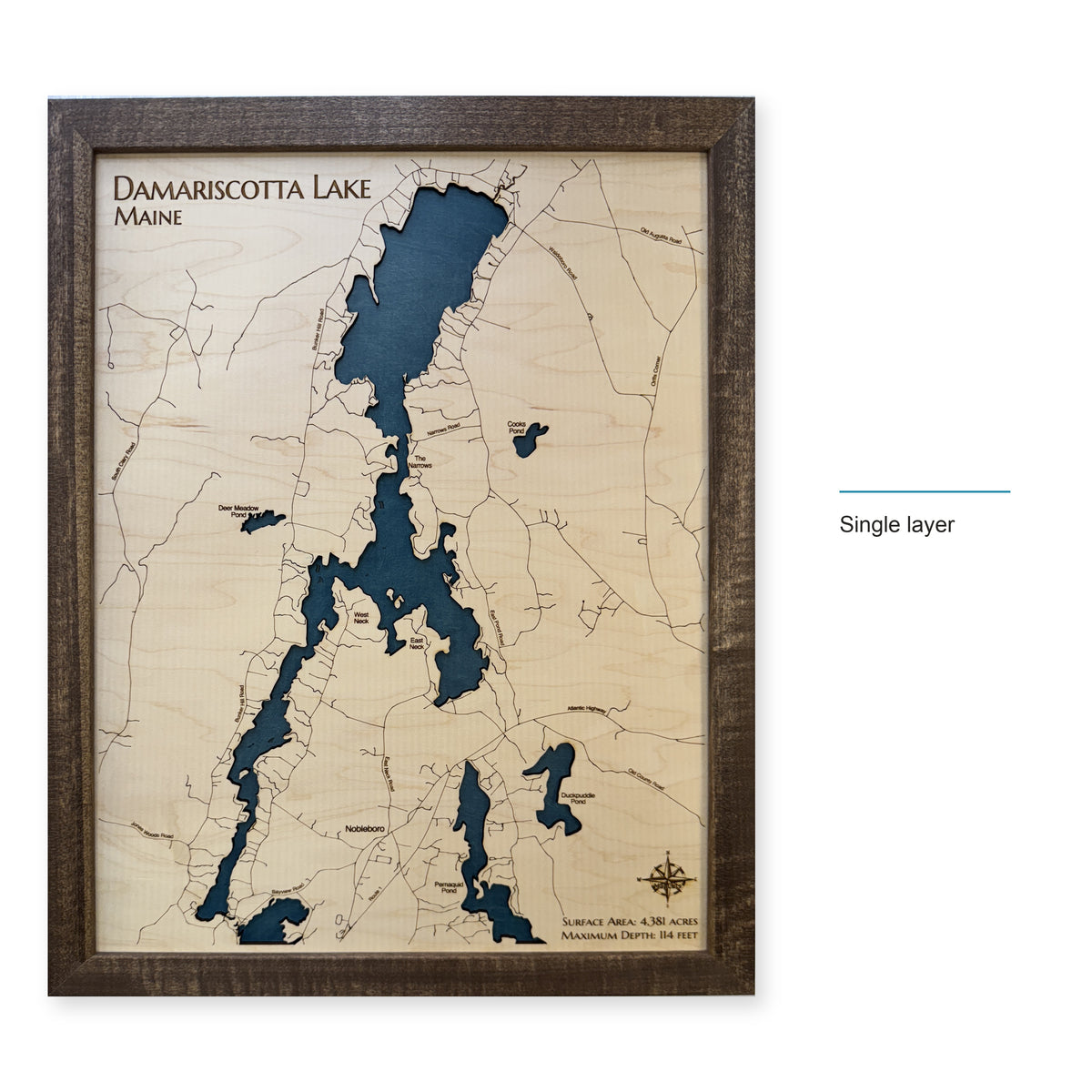 Damariscotta Lake wood map — single layer, layer option shown