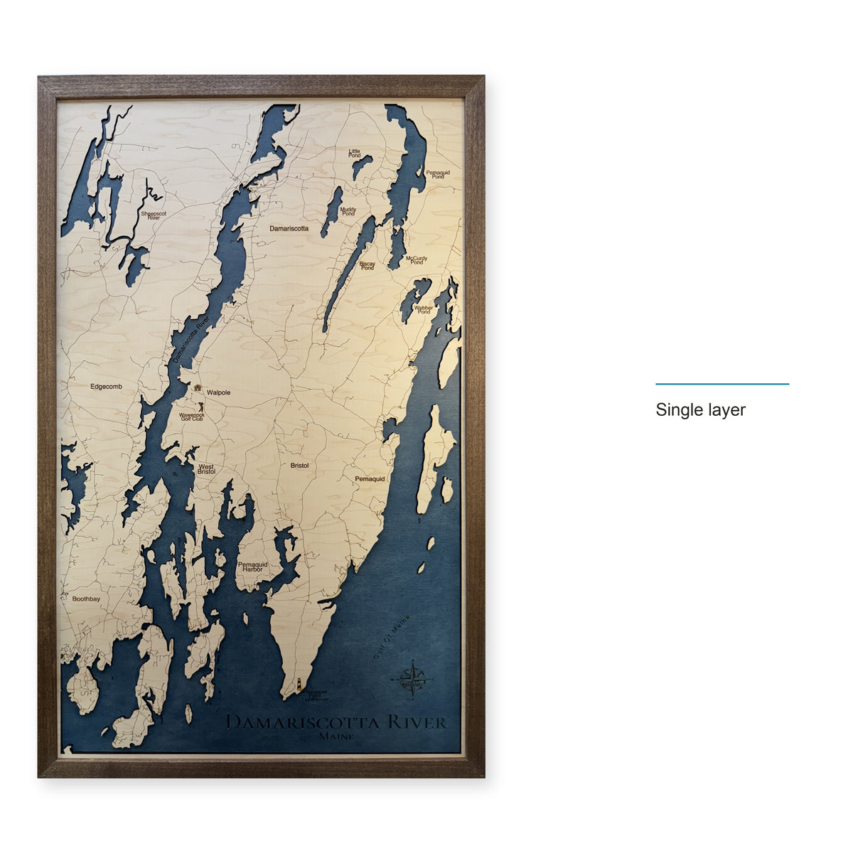 Damariscotta River wood map — single layer, layer option shown