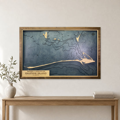 Dauphin Shorely Unruffled wood map — multilayer, staged room mockup