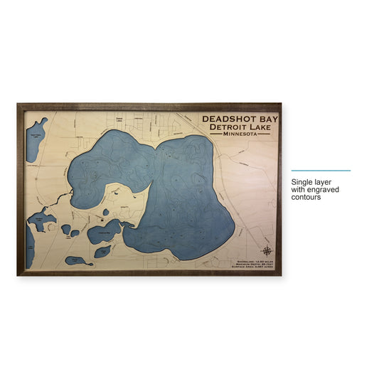 Deadshot Bay wood map — single layer with engraved contours, layer option shown