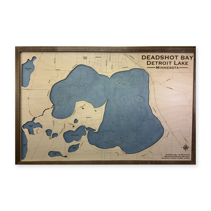 Deadshot Bay wood map — single layer with engraved contours, white background