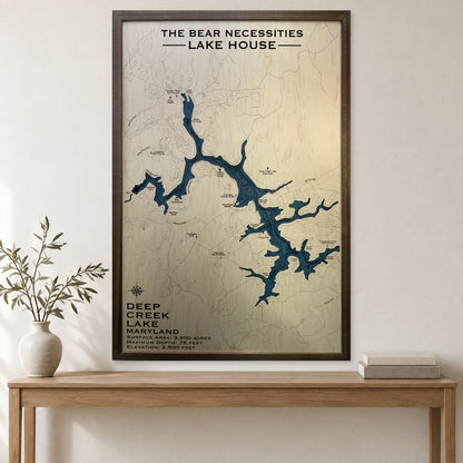 Deep Creek Lake Wood Map — multilayer example, staged room mockup