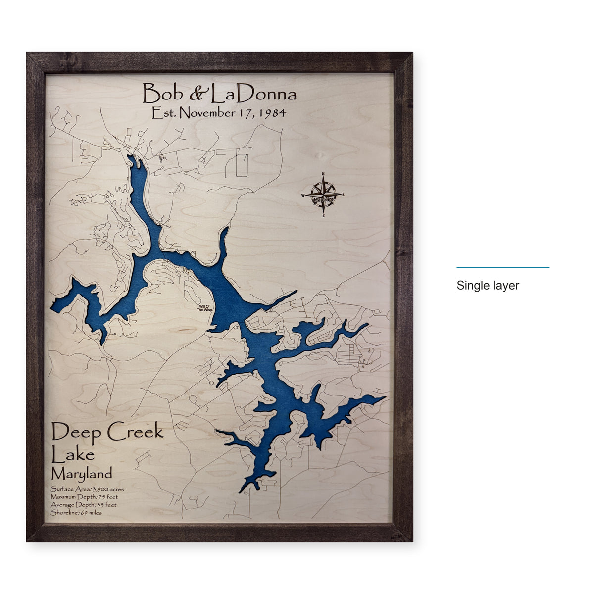 Deep Creek Bob Ladonna wood map — single layer, layer option shown