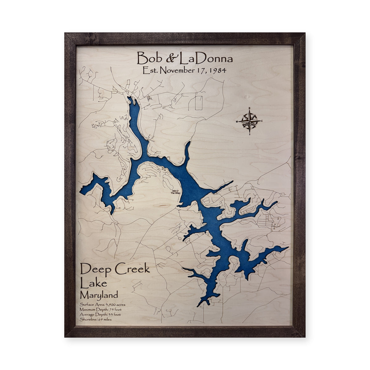 Deep Creek Bob Ladonna wood map — single layer, white background