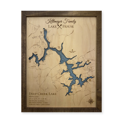 Deep Creek Killmeyer wood map — single layer with engraved contours, white background
