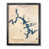 Framed map of Deep Creek Lake, Maryland with a black frame and engraved water layers.