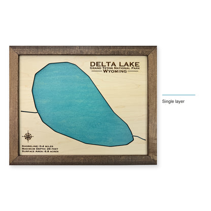 Delta Lake Wyoming wood map — single layer, layer option shown