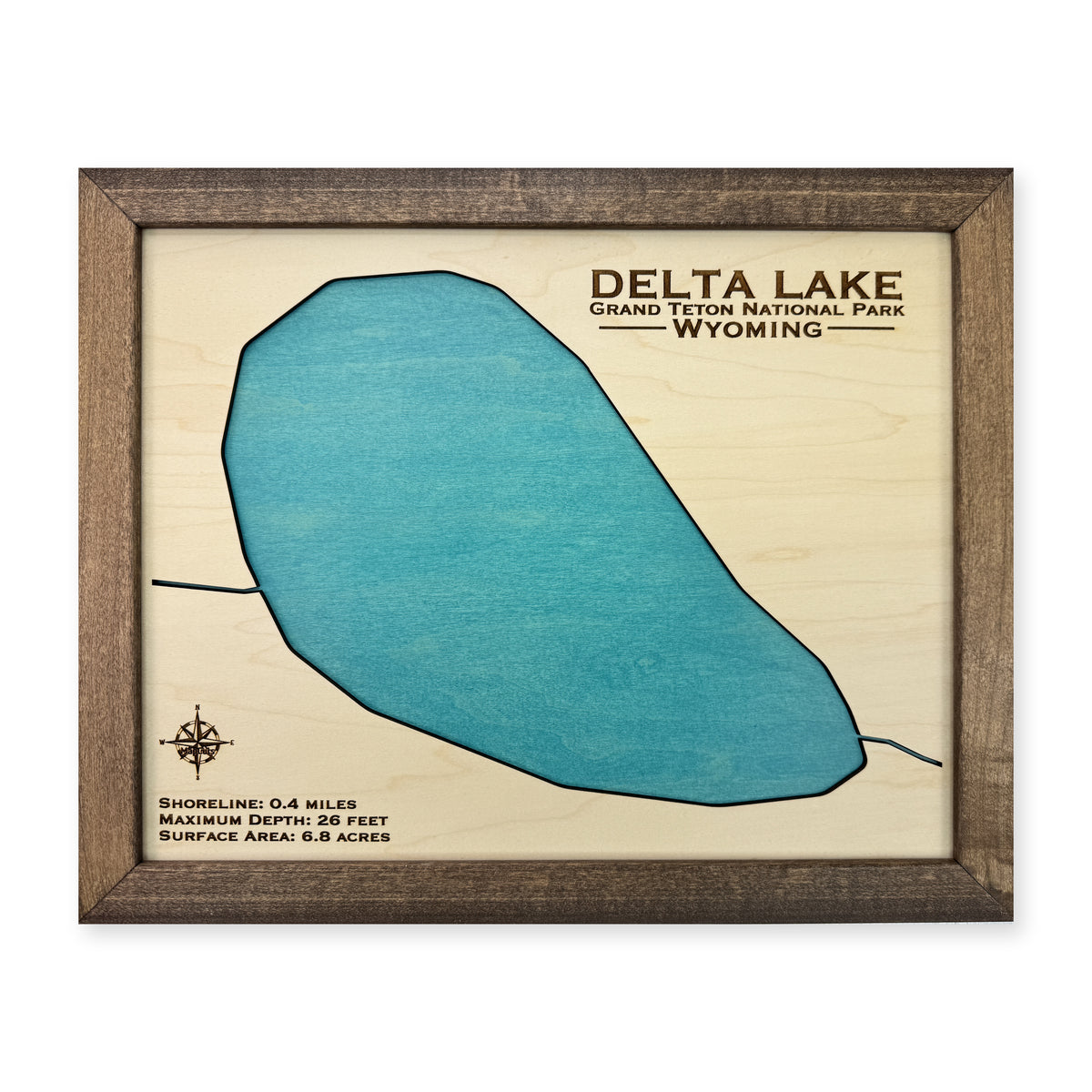 Delta Lake Wyoming wood map — single layer, white background