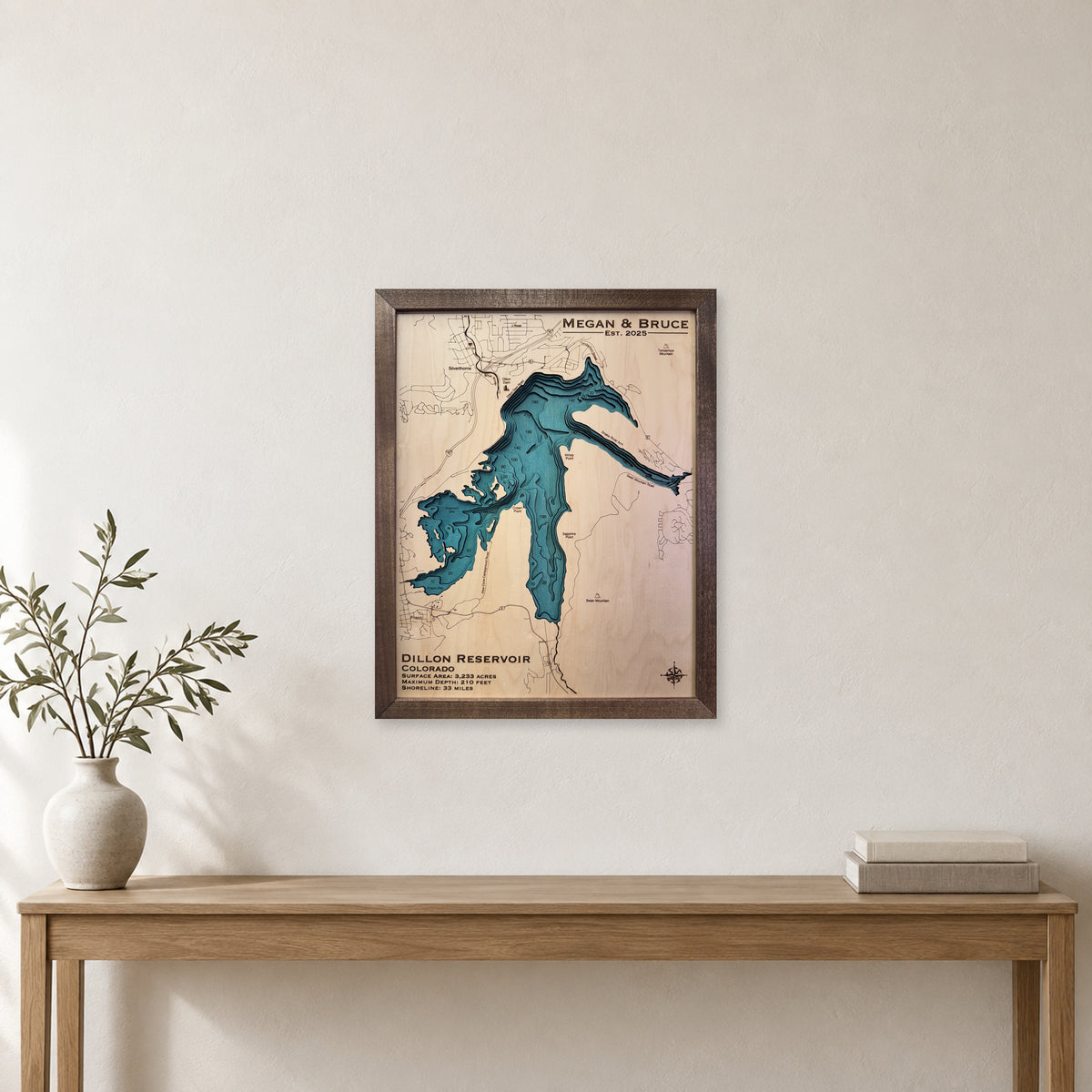Dillon Megan Bruce wood map — multilayer, staged room mockup