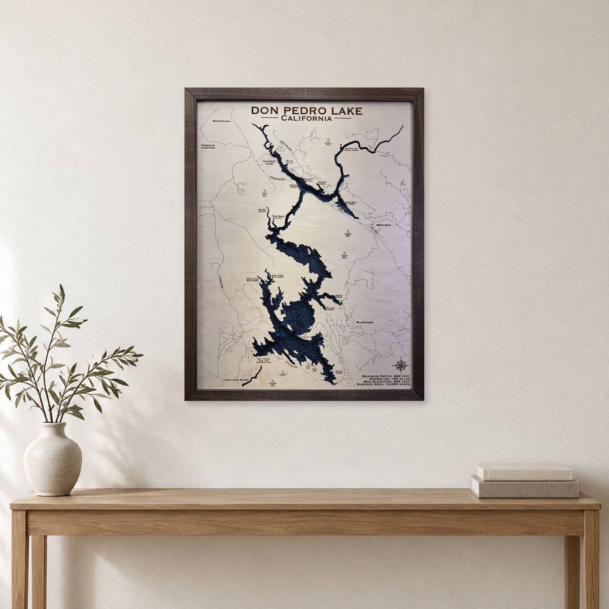 Don Pedro Walnut wood map — multilayer, staged room mockup