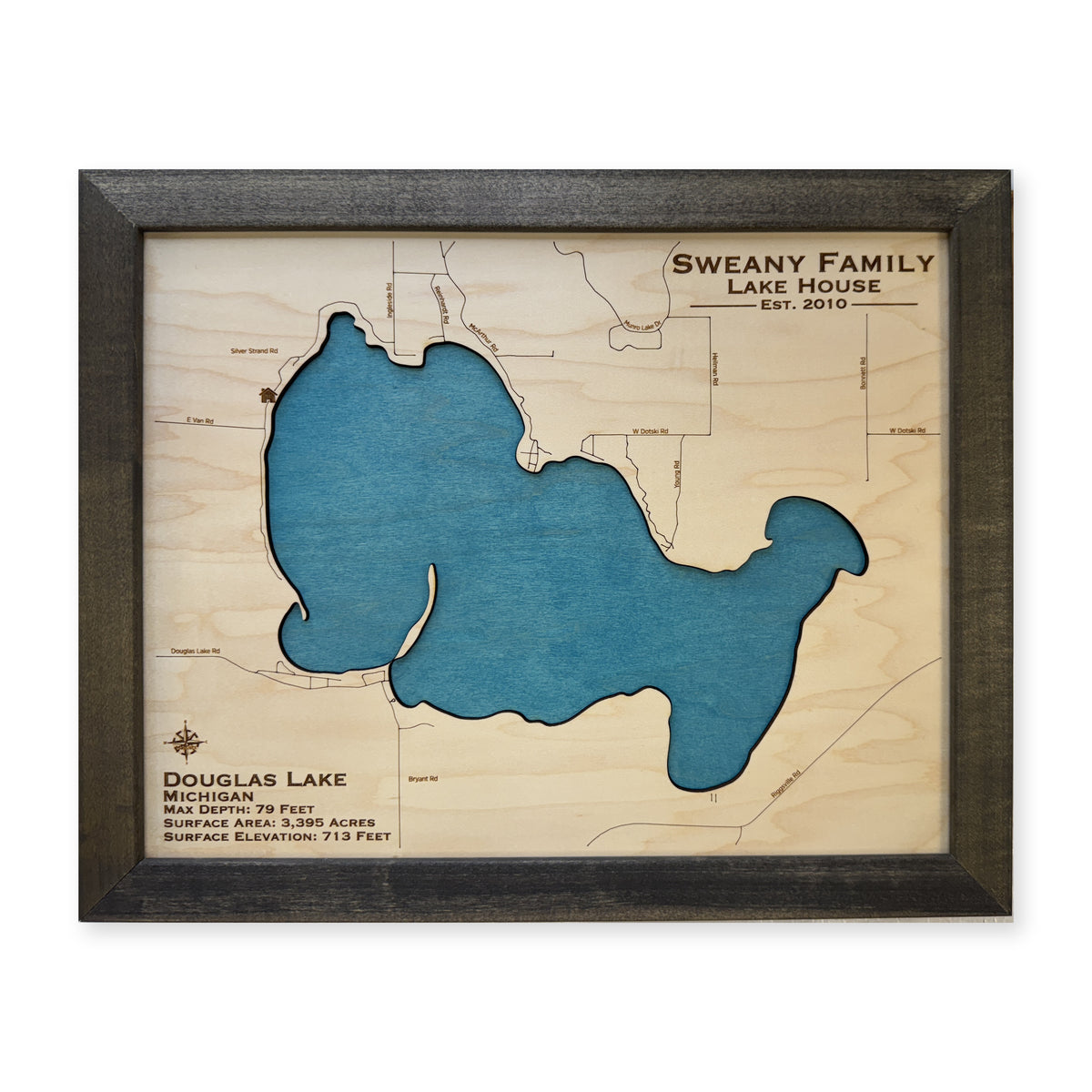 Douglas Lake Sweany wood map — single layer, white background