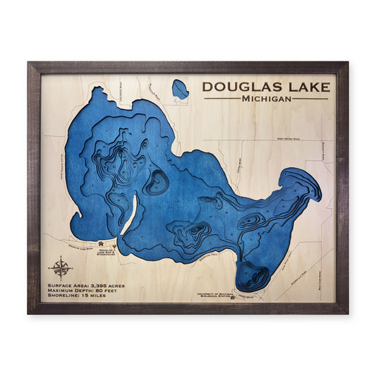 Douglas Michigan Walnut wood map — multilayer, white background