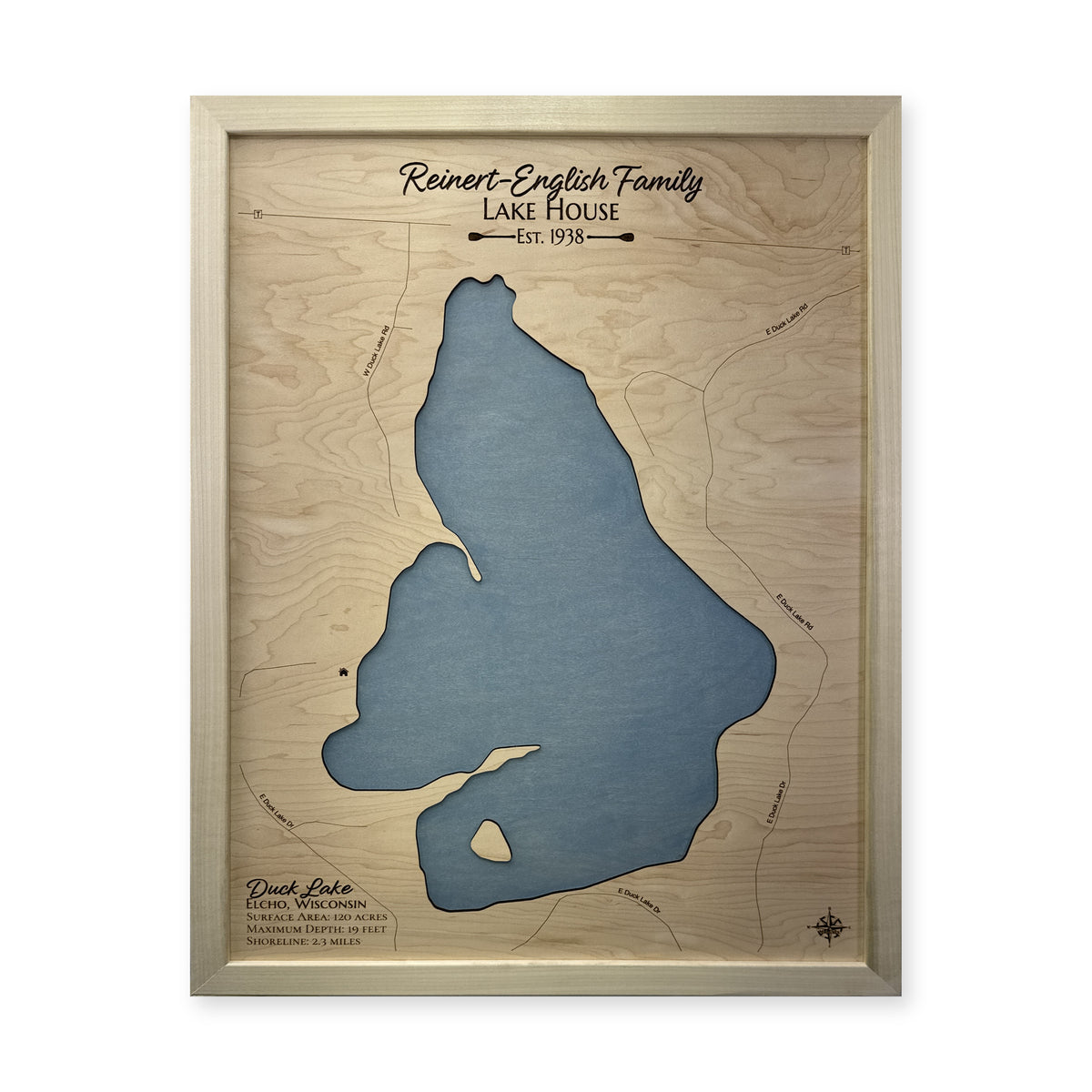 Duck Reinert English wood map — single layer, white background