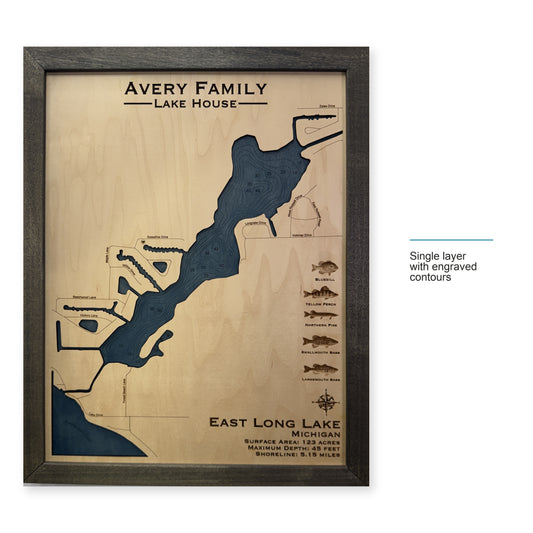 East Long Avery wood map — single layer with engraved contours, layer option shown