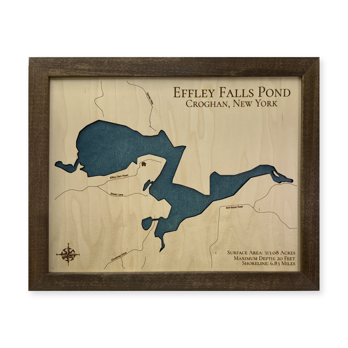 Effley Falls Pond wood map — single layer, white background