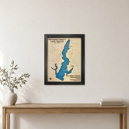 Ellison Creek Reservoir wood map — single layer, staged room mockup
