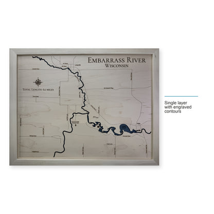 Embarrass River wood map — single layer with engraved contours, layer option shown