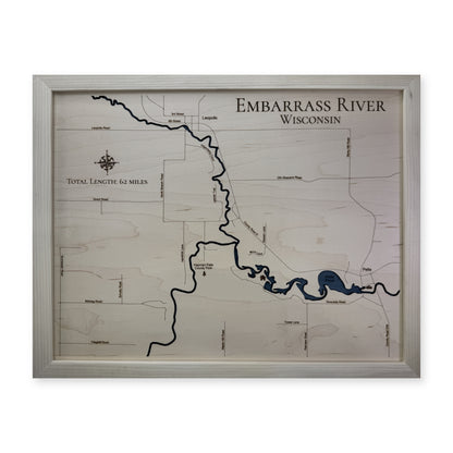 Embarrass River wood map — single layer with engraved contours, white background