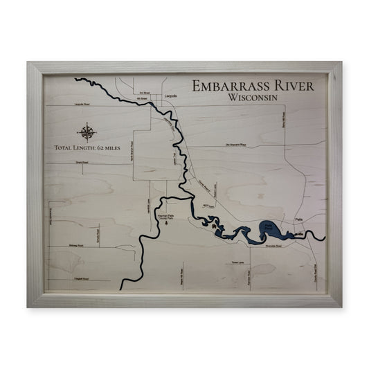 Embarrass River wood map — single layer with engraved contours, white background