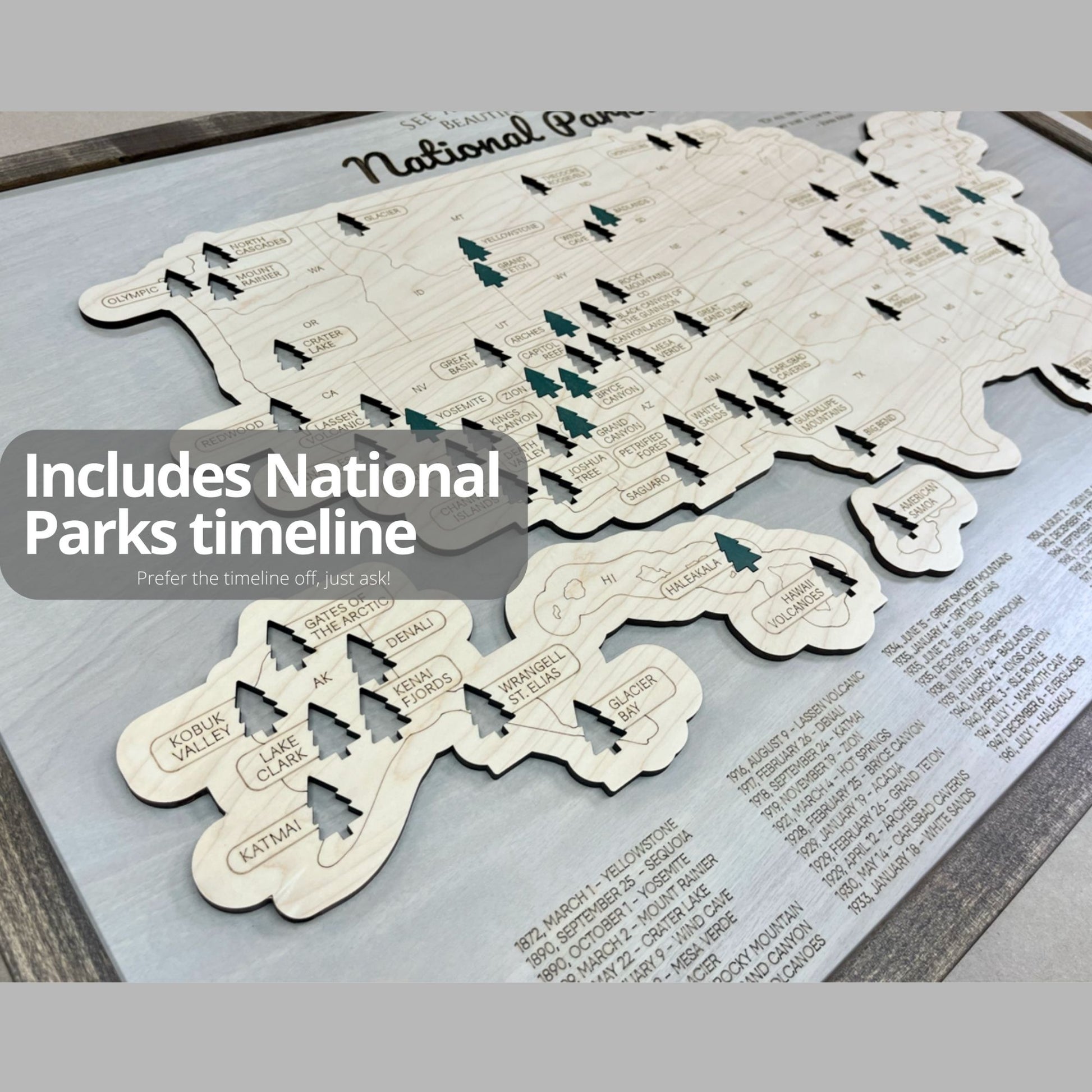 A close up of the engraved national parks history timeline. 