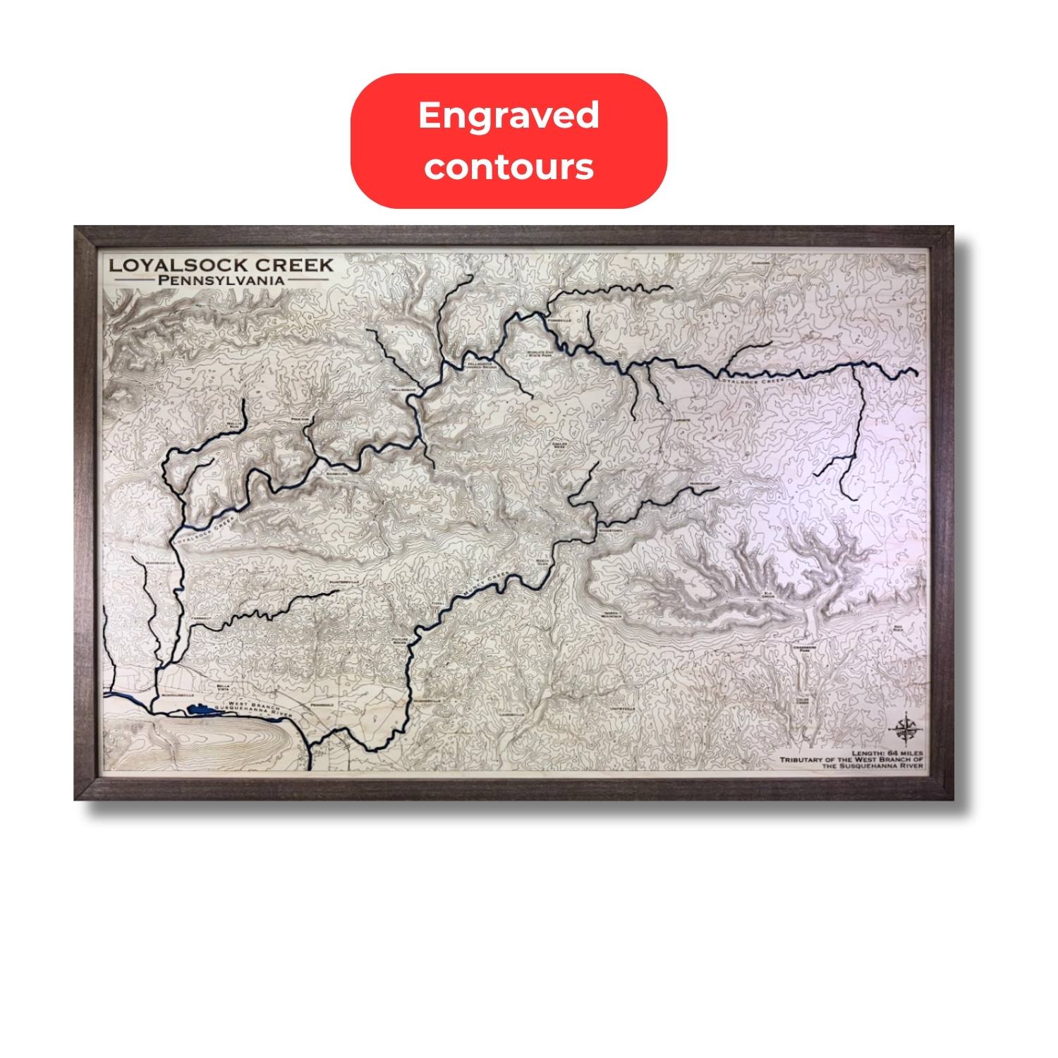 Large topographic map with engraved layers.