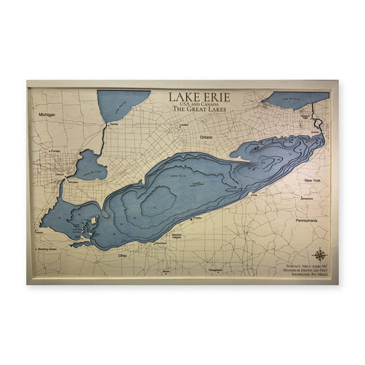 Lake Erie Wood Map — multilayer example, on a white background