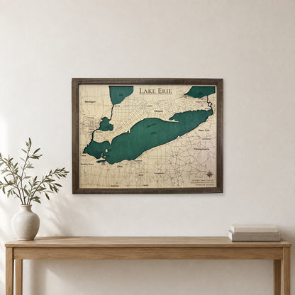 Erie Fresch Green wood map — single layer, staged room mockup